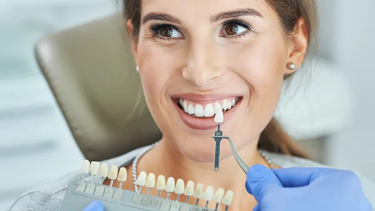 Color Matching Porcelain Veneers Against Patient's Teeth