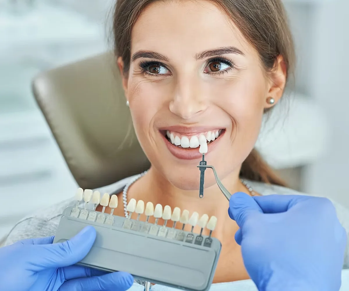 Color Matching Porcelain Veneers Against Patient's Teeth